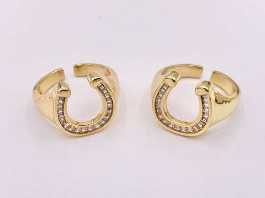 Horseshoe CZ Pave Chunky Ring in Real Gold 18K Plated Copper Adjustable Ring 4 PCS