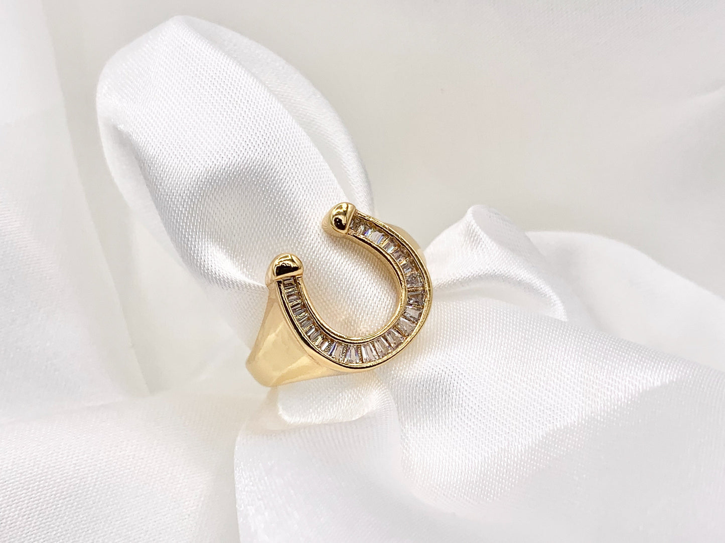 Horseshoe CZ Pave Chunky Ring in Real Gold 18K Plated Copper Adjustable Ring 4 PCS