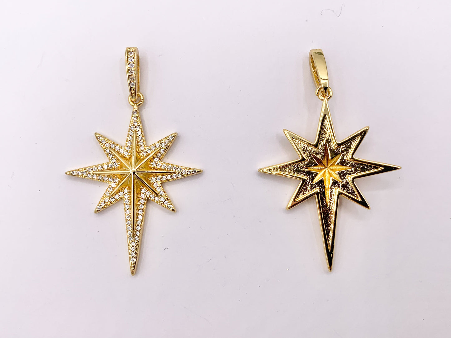 Large North Star CZ Pave Pendant in Real Gold 18K Plated Micro CZ Over Brass 4 PCS