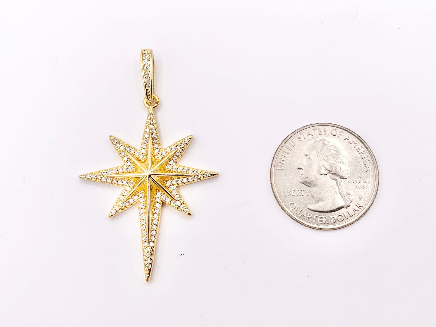 Large North Star CZ Pave Pendant in Real Gold 18K Plated Micro CZ Over Brass 4 PCS