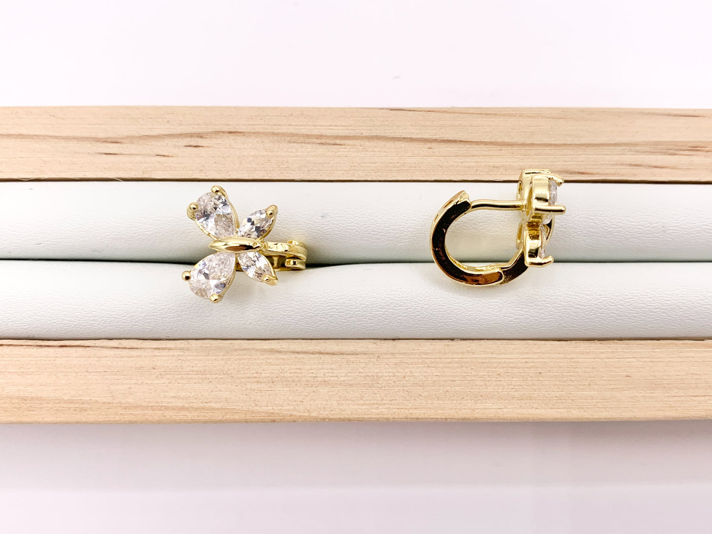 Dainty CZ Pave Butterfly Earring Huggies in 18K Gold Plated Copper  5 PAIRS