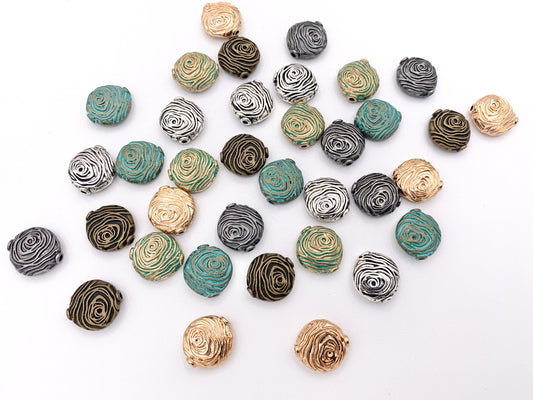 13x14mm Pewter Swirl Coin Spiral Spacer Beads Rosy Gold, Silver, Bronze, Gunmetal And Patina
