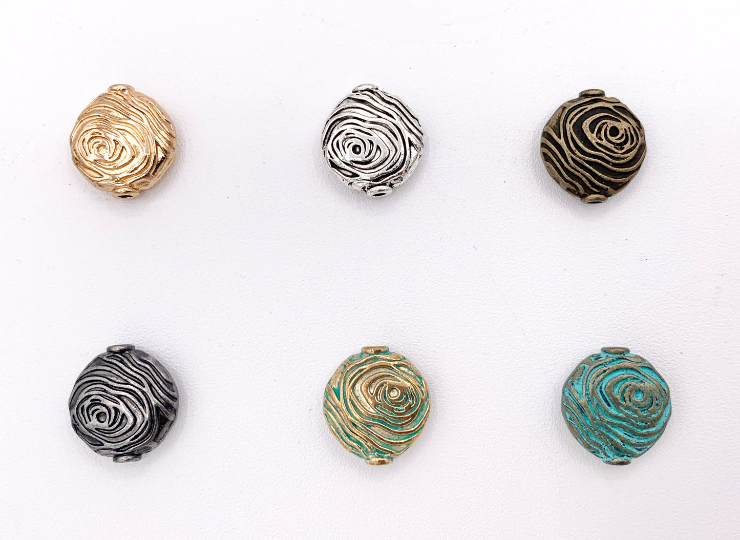13x14mm Pewter Swirl Coin Spiral Spacer Beads Rosy Gold, Silver, Bronze, Gunmetal And Patina