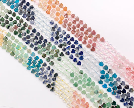 6mm Heart Shape Hand Cut Mixed Gemstone Beads Valentine's Day Heart Beads 14-15" Dyed Jade/Quartz/African Turquoise/Lapis/Agate Etc 1 Strand