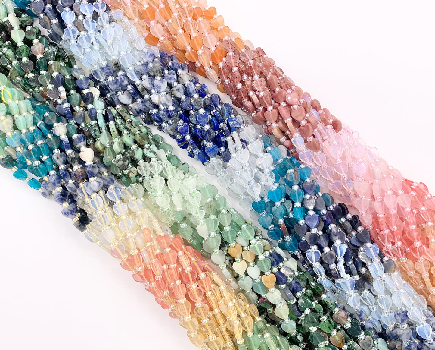 6mm Heart Shape Hand Cut Mixed Gemstone Beads Valentine's Day Heart Beads 14-15" Dyed Jade/Quartz/African Turquoise/Lapis/Agate Etc 1 Strand