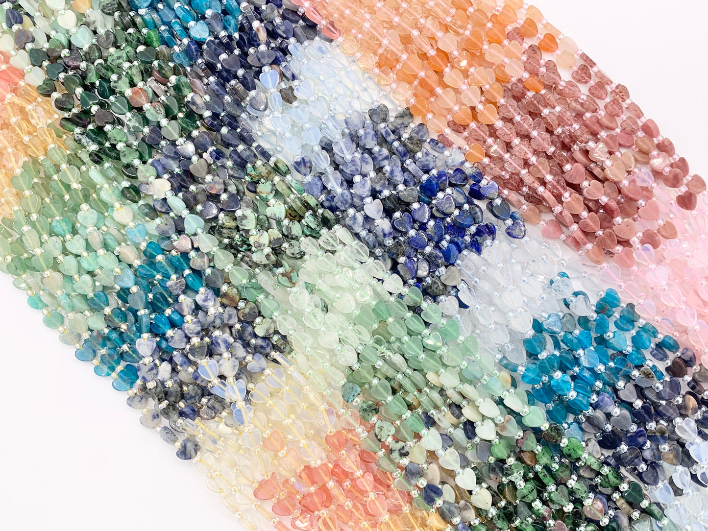 6mm Heart Shape Hand Cut Mixed Gemstone Beads Valentine's Day Heart Beads 14-15" Dyed Jade/Quartz/African Turquoise/Lapis/Agate Etc 1 Strand