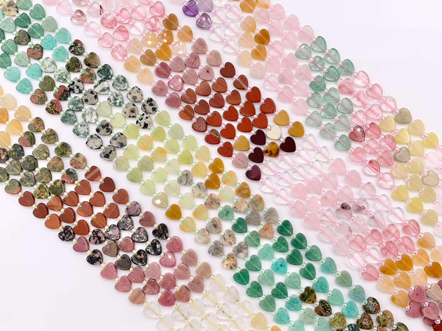 8mm Heart Shape Hand Cut Mixed Gemstone Valentine's Day Beads 14-15" Dyed Jade/Quartz/Amethyst/Mookaite/Rhodonite Etc 1 Strand