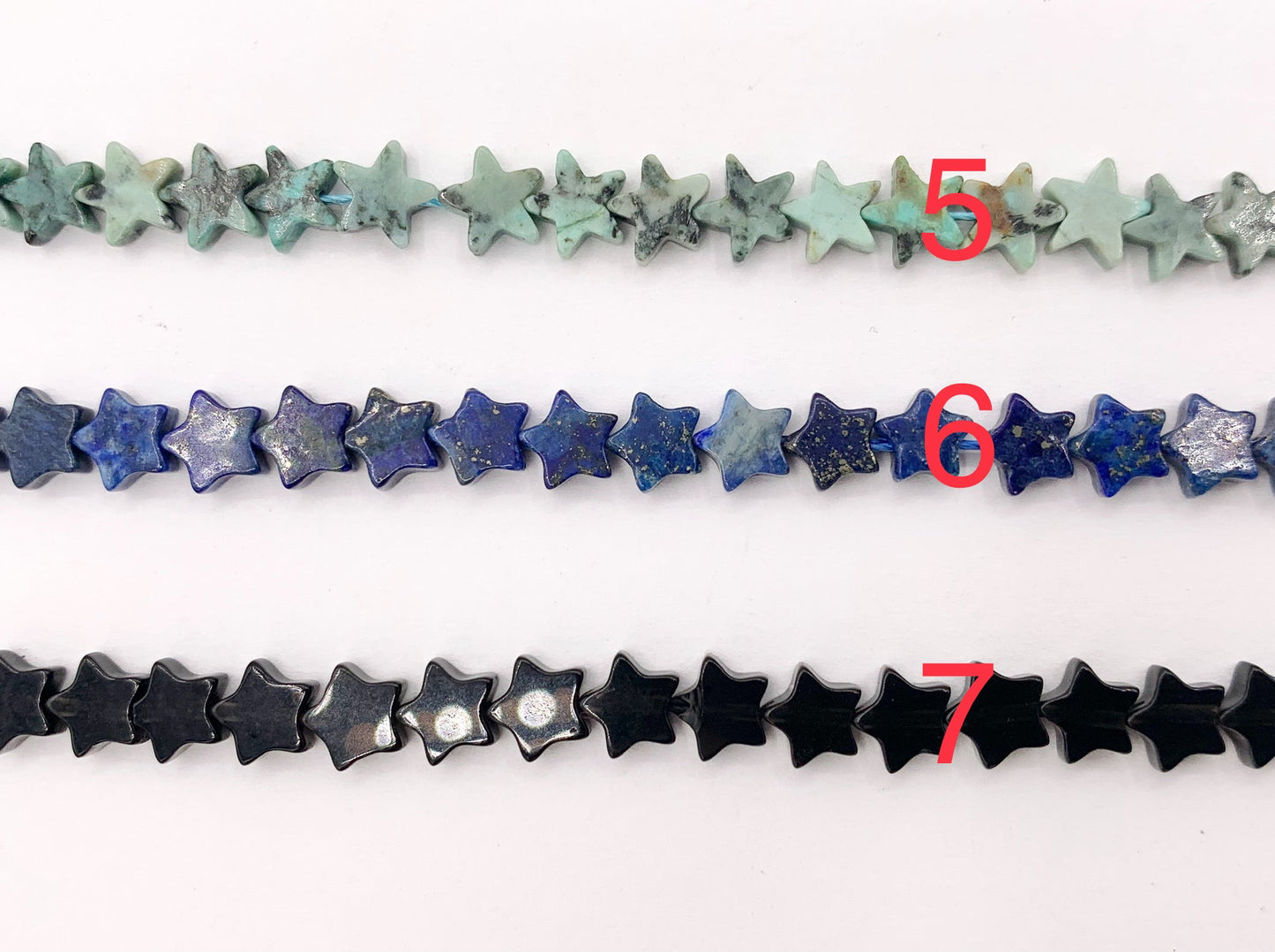 6mm Star Shape Hand Cut Gemstone Beads Red Jasper/ Goldstone/ Rhodonite/ Peruvian Amazonite/ Lapis/ Black Obsidian 15"