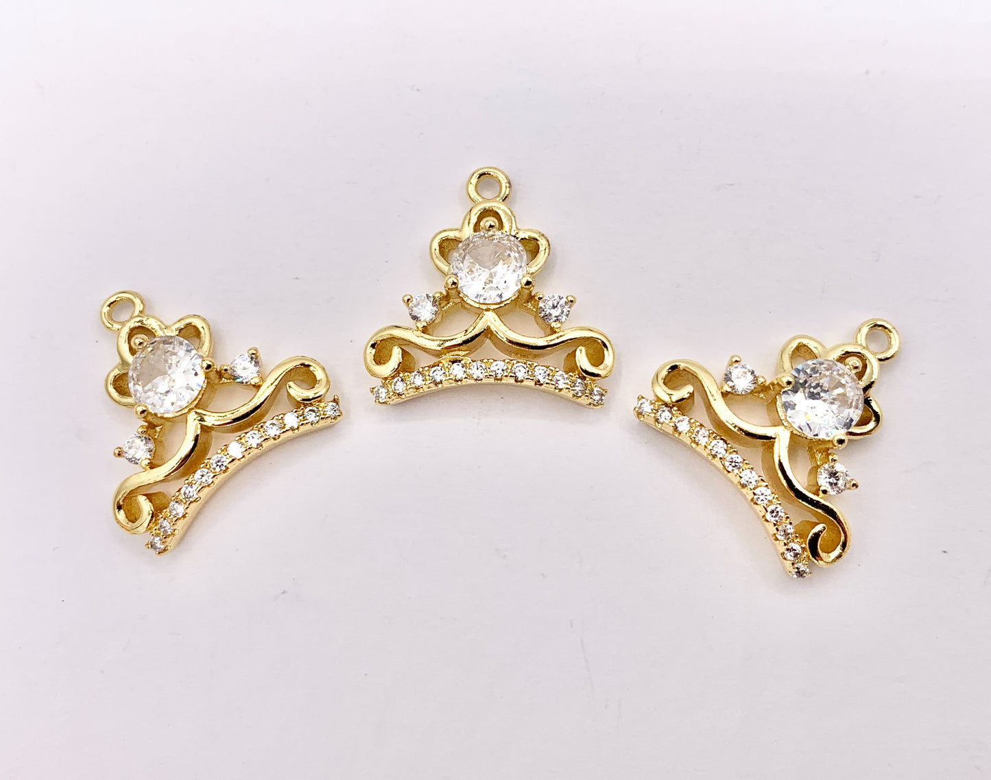 CZ Diamonds Tiara Charms Princess Crown Charms in 18K Gold Plated with CZ Pave Charms Over Brass 5 PCS