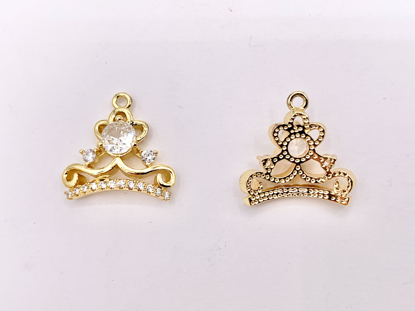 CZ Diamonds Tiara Charms Princess Crown Charms in 18K Gold Plated with CZ Pave Charms Over Brass 5 PCS