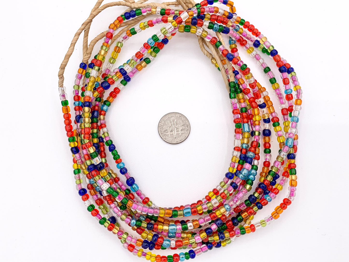 4mm African Sandcast Transparent Seed Beads Handmade Glass Beads From Ghana in Light Green, Green And Multicolor