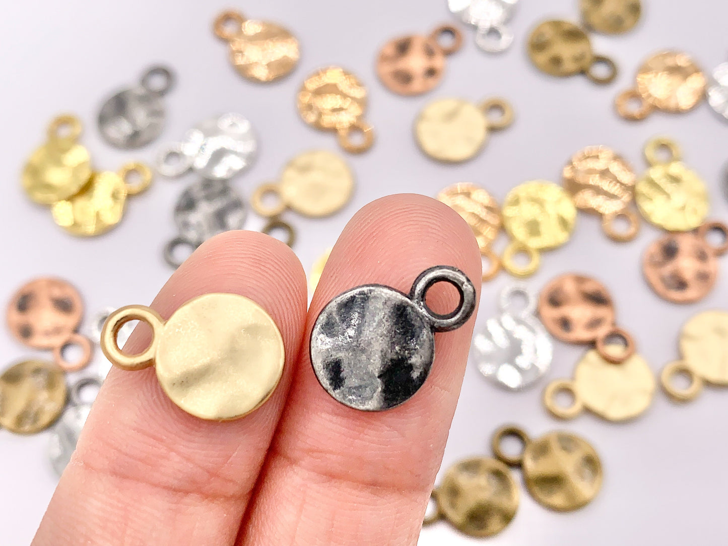 10mm Pewter Small Coin Charms in Gold, Rosy Gold, Matte Gold, Silver, Bronze, Gunmetal