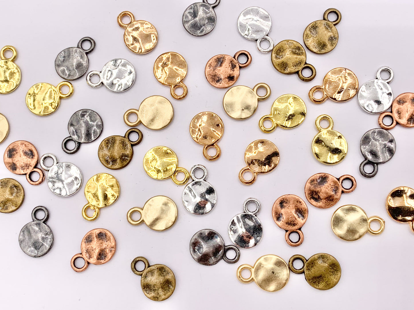 10mm Pewter Small Coin Charms in Gold, Rosy Gold, Matte Gold, Silver, Bronze, Gunmetal