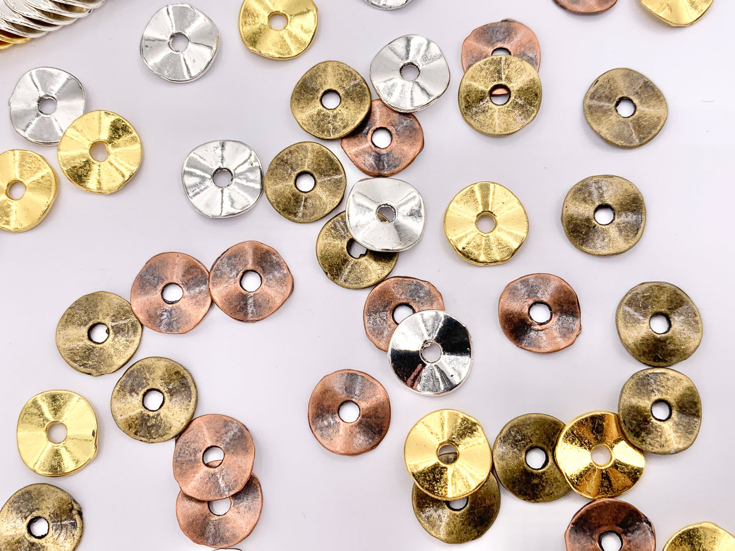 9.5mm Pewter Shiny Smooth Wavy Spacer Beads in Gold, Silver, Antique Bronze, Copper 125g