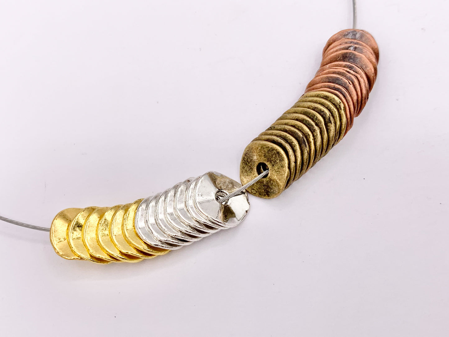 9.5mm Pewter Shiny Smooth Wavy Spacer Beads in Gold, Silver, Antique Bronze, Copper 125g