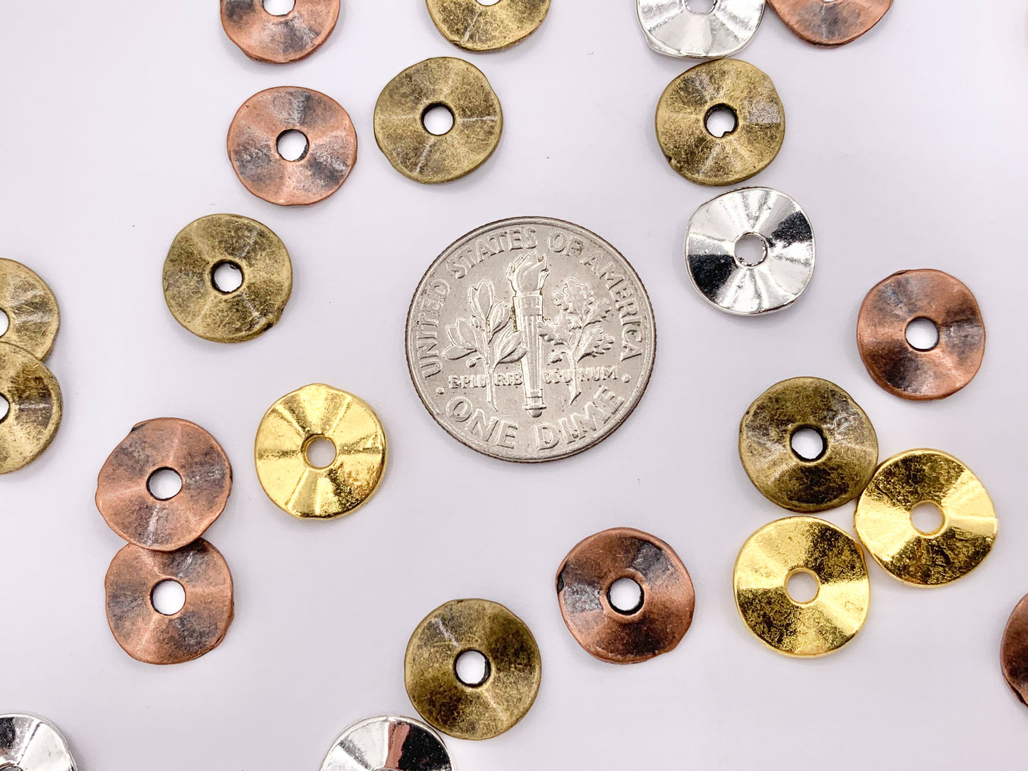 9.5mm Pewter Shiny Smooth Wavy Spacer Beads in Gold, Silver, Antique Bronze, Copper 125g