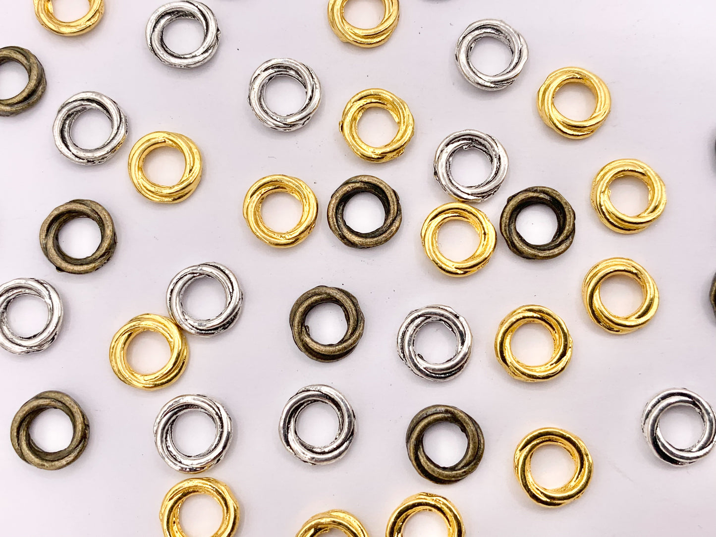 8mm Pewter Love Knot Spacers Twisted Ring Space Beads in Gold, Silver, Bronze 125g
