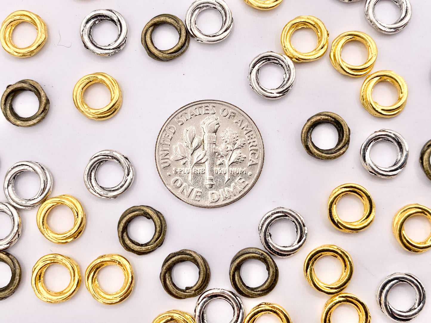8mm Pewter Love Knot Spacers Twisted Ring Space Beads in Gold, Silver, Bronze 125g