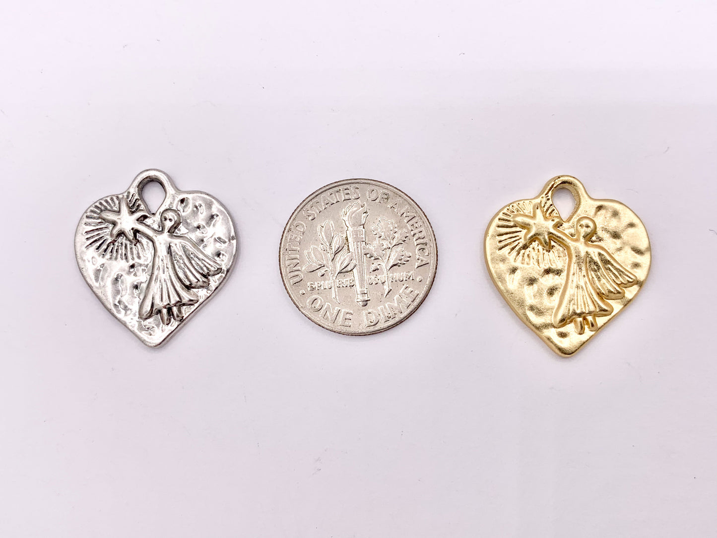 18x20mm Pewter Angel with Wand Heart Charms Valentine's Day Heart Pendants in 8 Colors