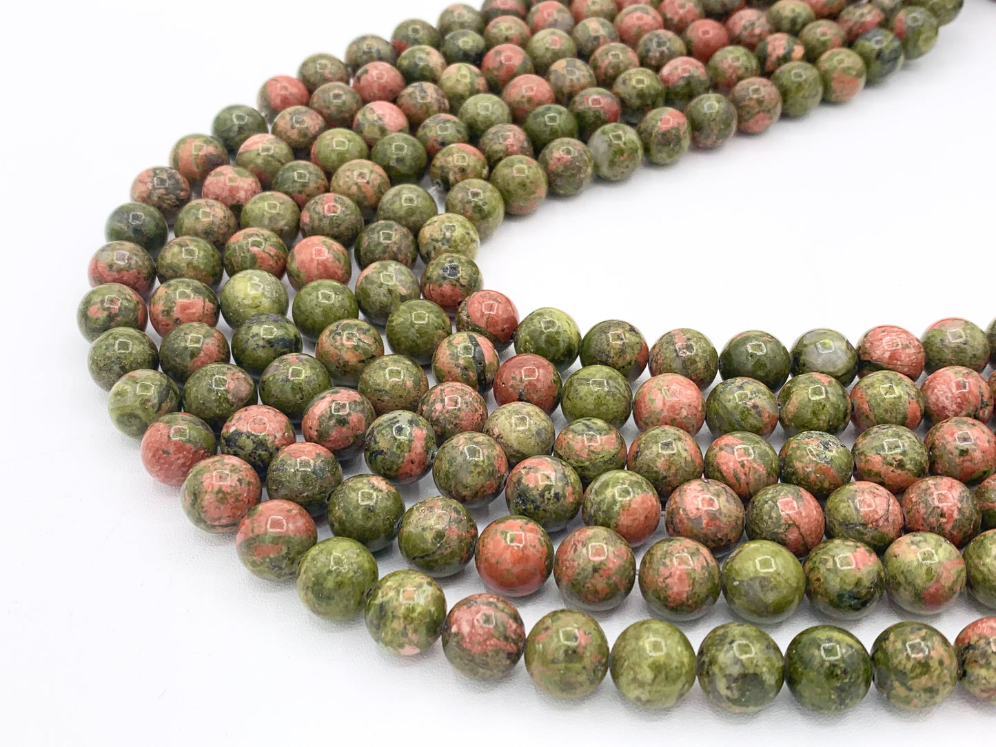 Natural Unakite Round Smooth Shiny Natural Green Pink Gemstone Beads 15"-16" 6mm 8-9mm 10-11mm 12mm