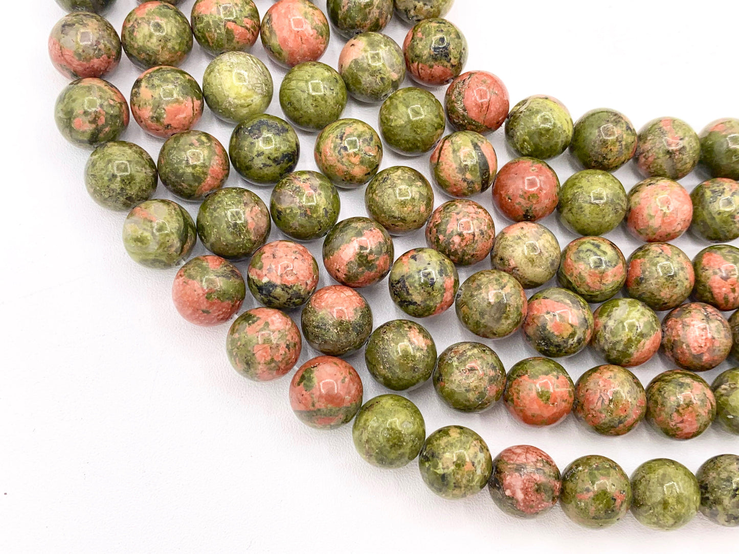 Natural Unakite Round Smooth Shiny Natural Green Pink Gemstone Beads 15"-16" 6mm 8-9mm 10-11mm 12mm