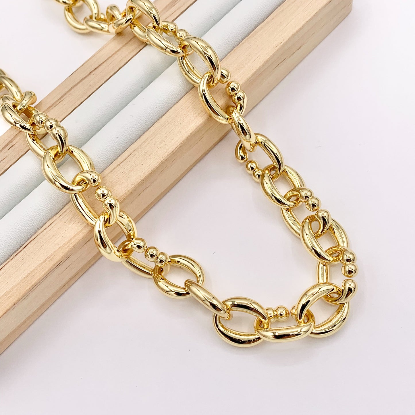 Chunky Oval Link Necklace 18K Gold Plated Copper Finished Necklace 17" + 1.5" Extension Link