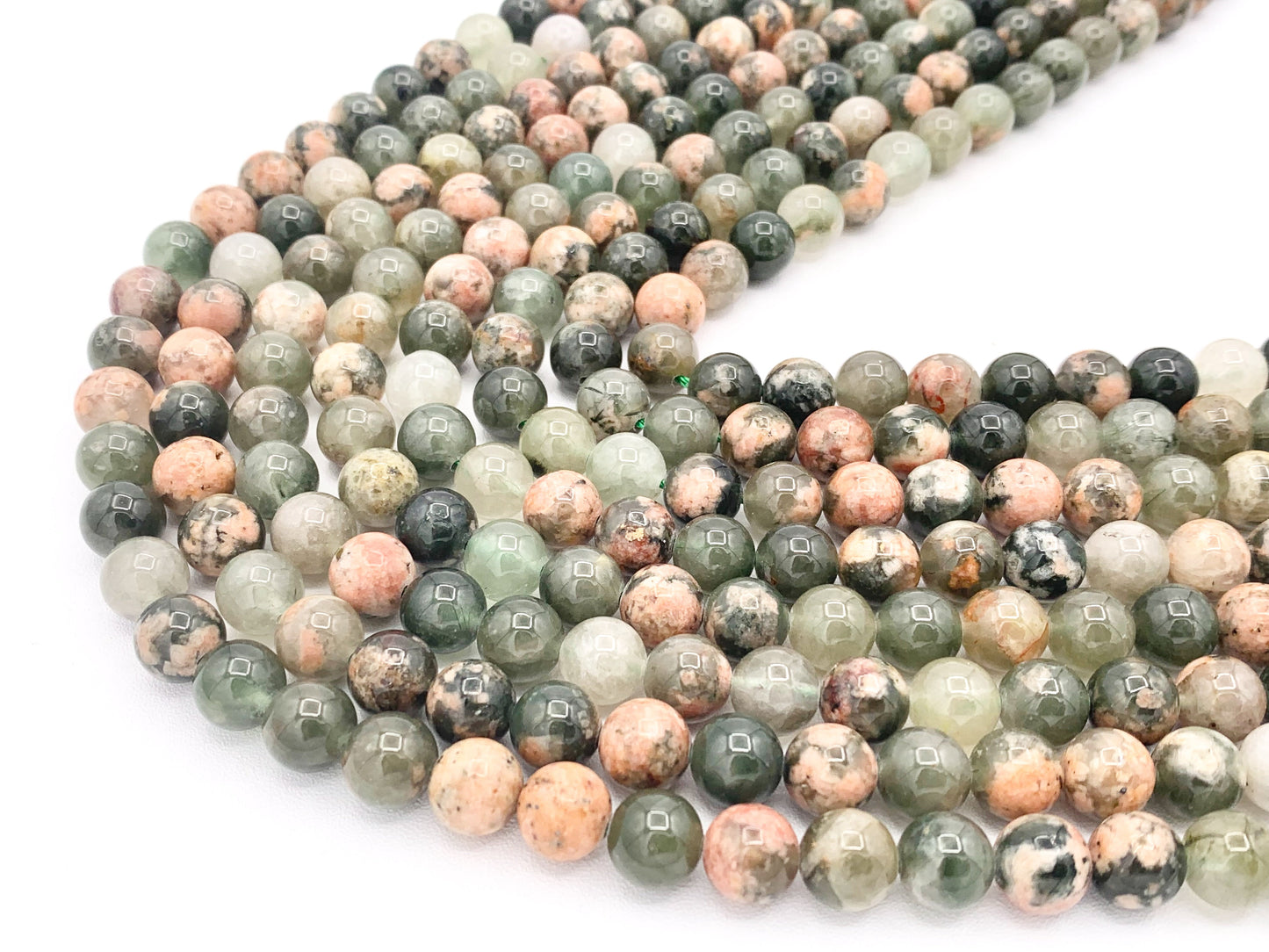 Green Sakura Chalcedony Round Smooth Shiny Natural Gemstone Beads 15"-16"