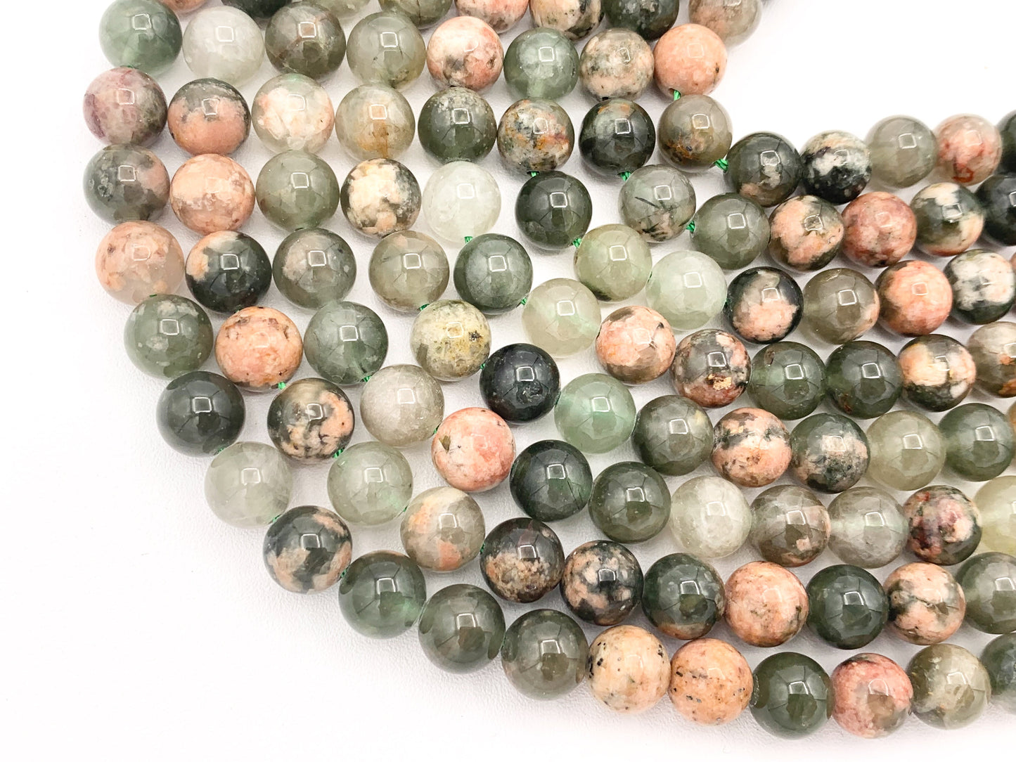 Green Sakura Chalcedony Round Smooth Shiny Natural Gemstone Beads 15"-16"