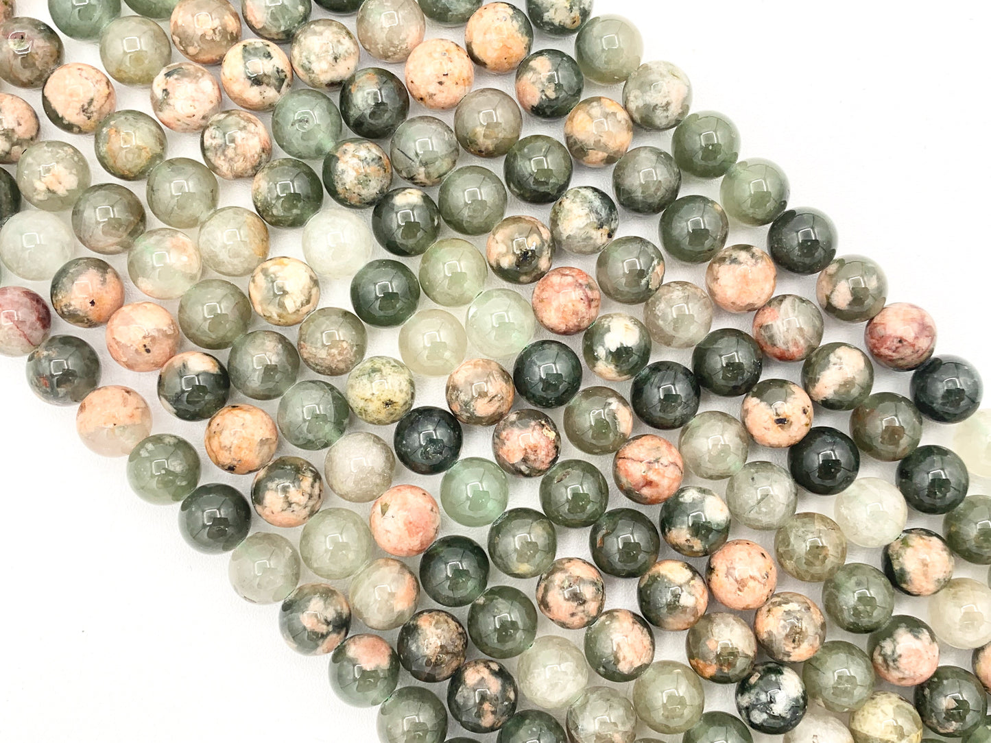 Green Sakura Chalcedony Round Smooth Shiny Natural Gemstone Beads 15"-16"