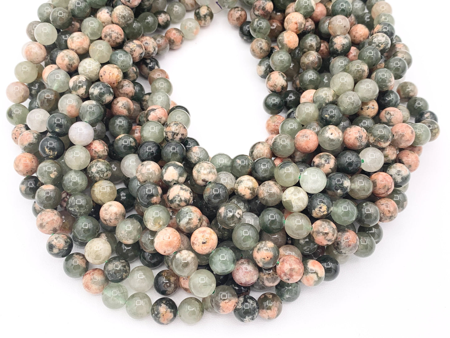 Green Sakura Chalcedony Round Smooth Shiny Natural Gemstone Beads 15"-16"
