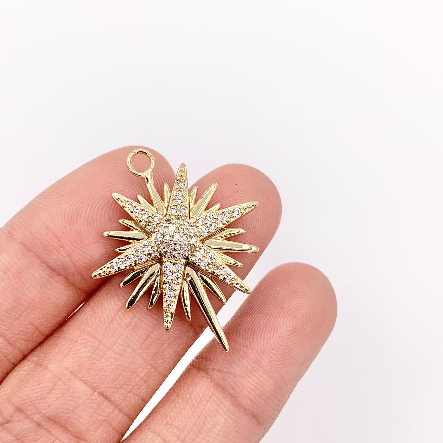 Real Gold Plated 18K Micro CZ Starburst Pave Charm Over Brass 5 PCS