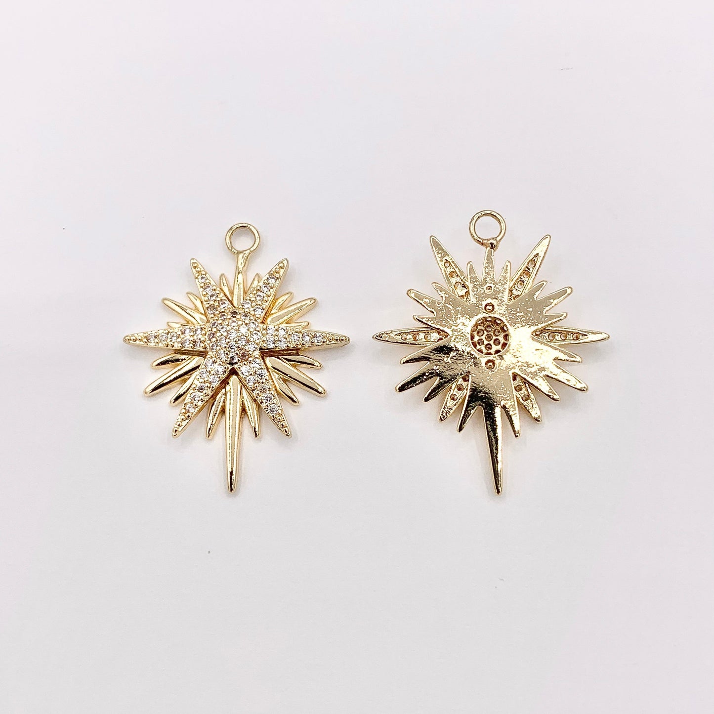 Real Gold Plated 18K Micro CZ Starburst Pave Charm Over Brass 5 PCS