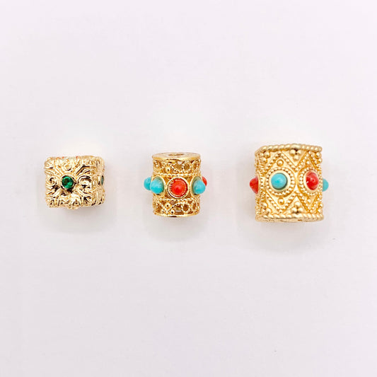 Cube & Tube Cylinder Spacers in Real 18K Gold Plated Over Brass | Small Space Gold Beads For Jewelry Making/Designs 10 PCS