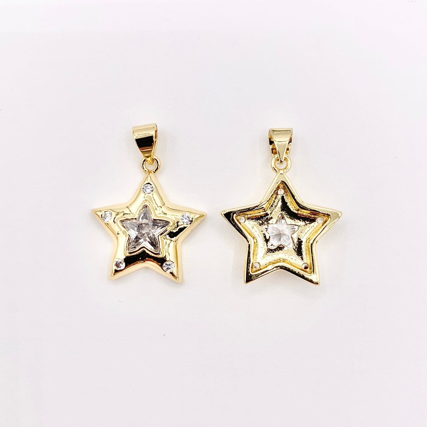 Cute CZ Pave Star Pendant in Real Gold 18K Plated Copper 8 PCS