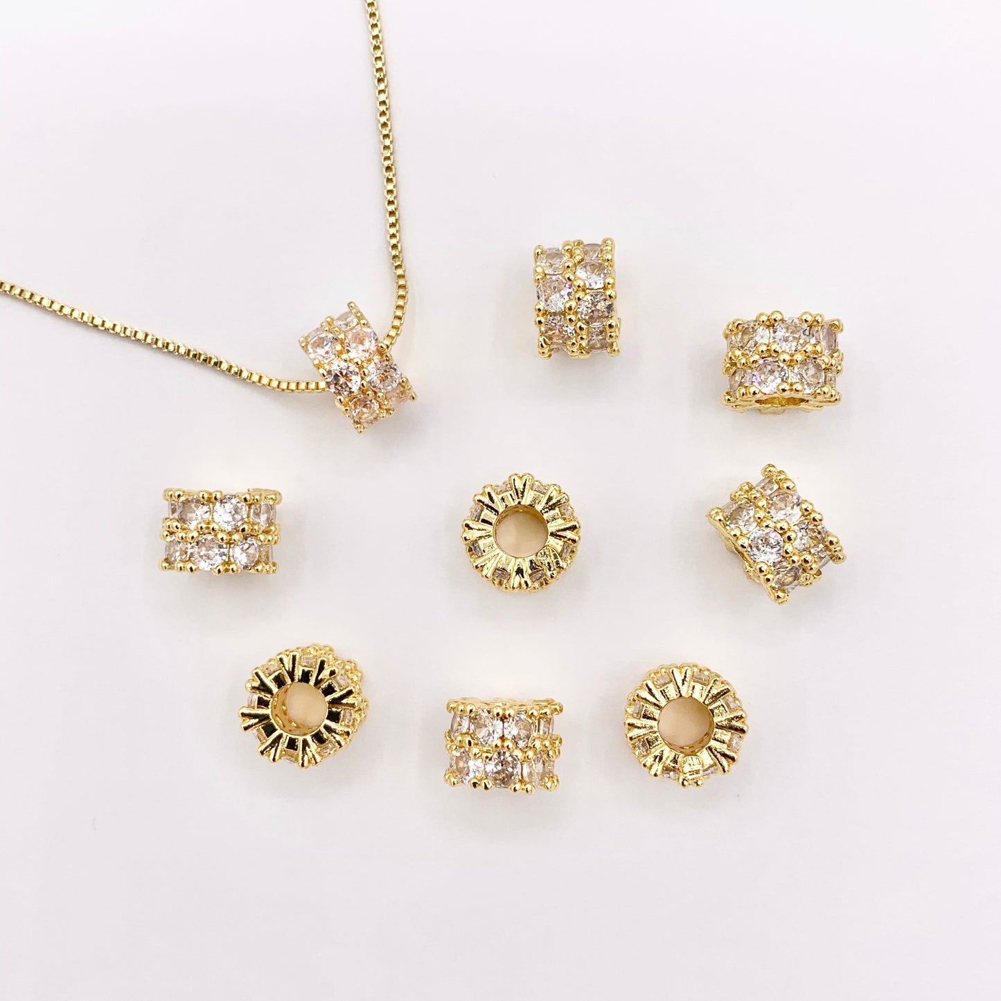 Baguette Spacer Beads | Real Gold 18K Plated Micro CZ Pave Tiny Barrel Space Beads Over Brass for Jewelry Making 10 PCS