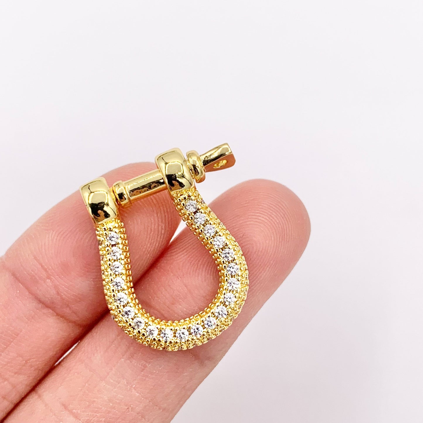 Horseshoe Carabiner Screw Clasps in 18K Gold Plated Copper With CZ Pave  5 PCS