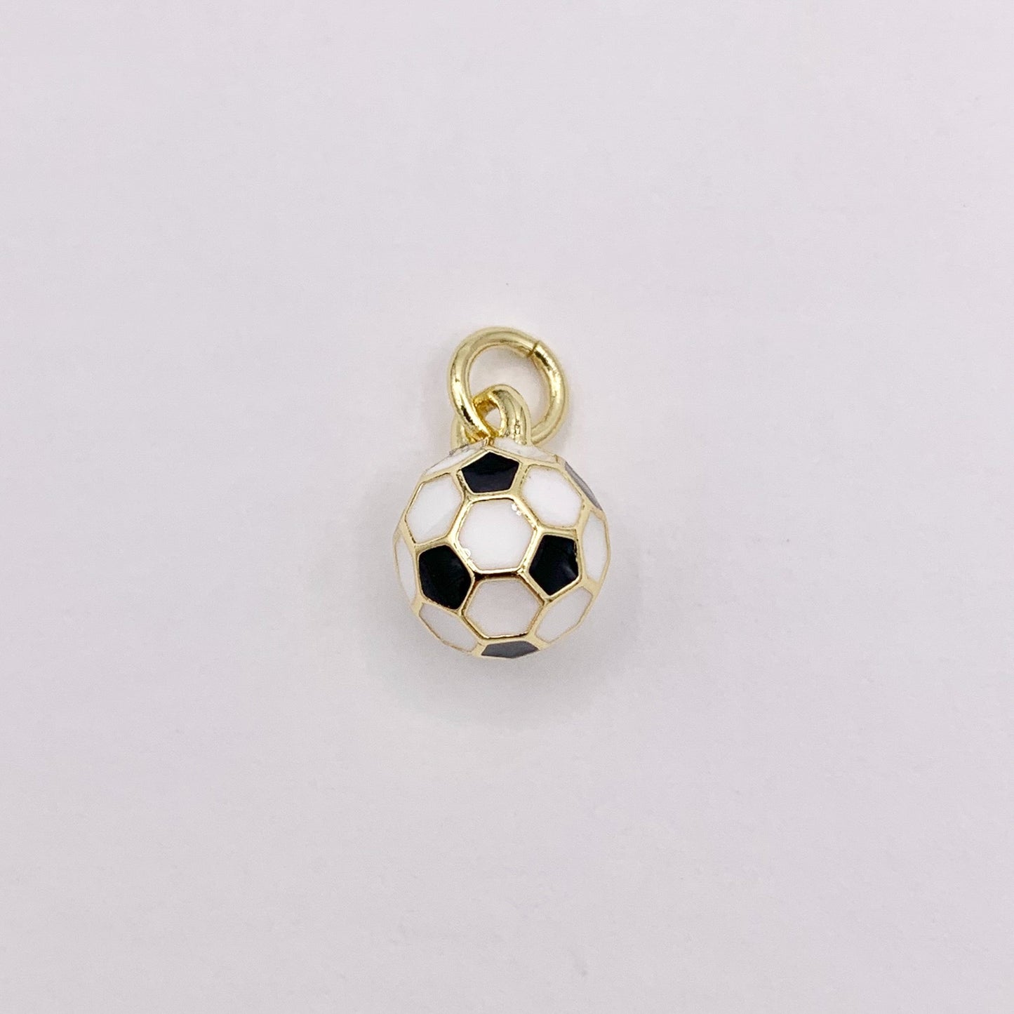 7-8mm Black & White Enamel Soccer Charms 3D Sports Ball Charms in 18K Gold Plated Over Copper 8 PCS