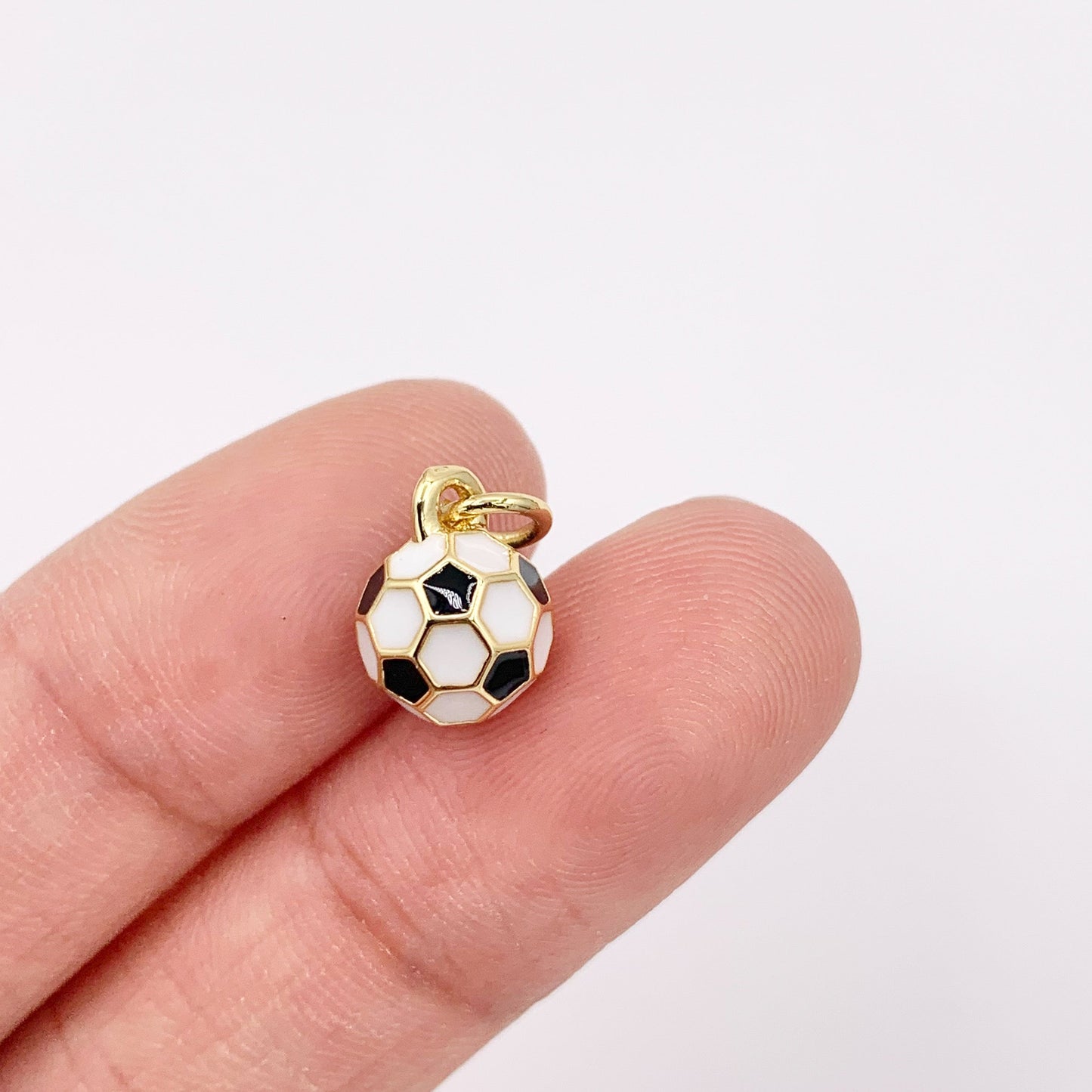 7-8mm Black & White Enamel Soccer Charms 3D Sports Ball Charms in 18K Gold Plated Over Copper 8 PCS
