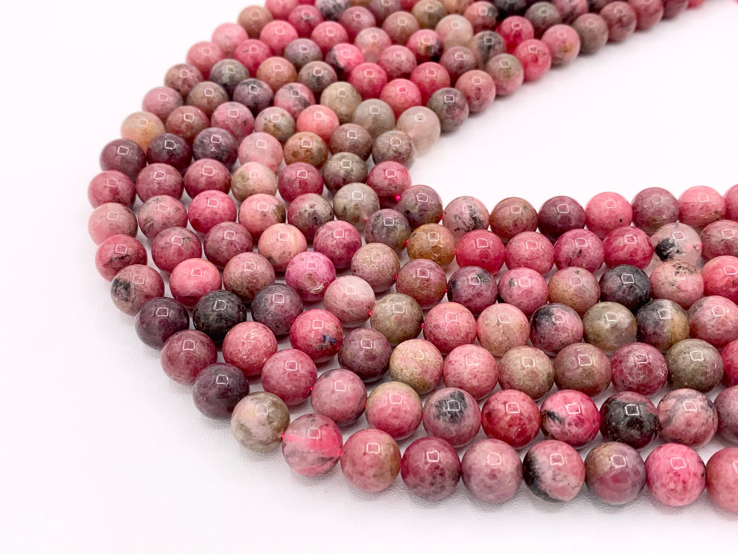 Zambian Rhodonite Round Smooth Shiny Natural Pink Gemstone Beads 5mm 7mm 9mm For Jewelry Making 15"