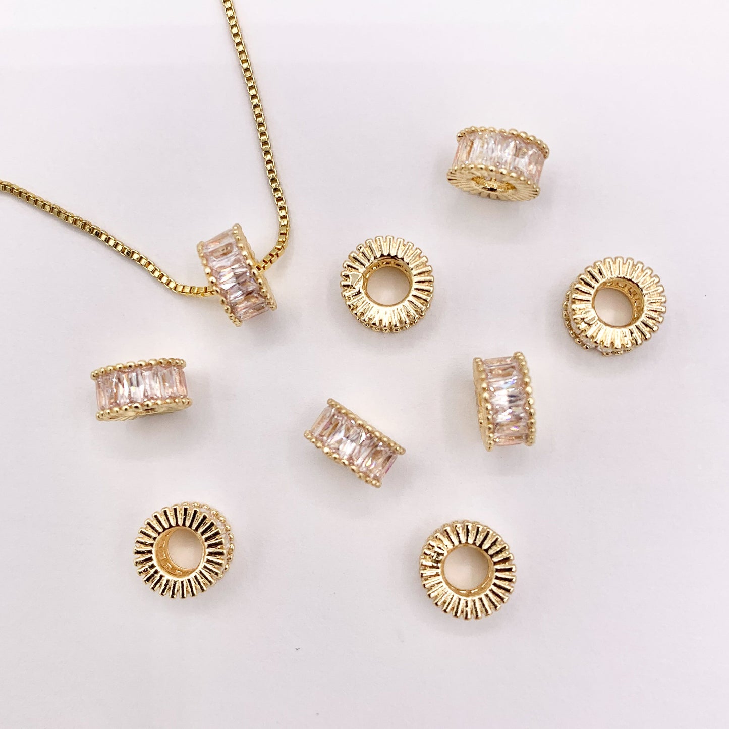 7-8mm Baguette Spacer Beads | Real Gold 18K Plated Micro CZ Pave Tiny Tube Space Beads Over Brass for Jewelry Making 10 PCS