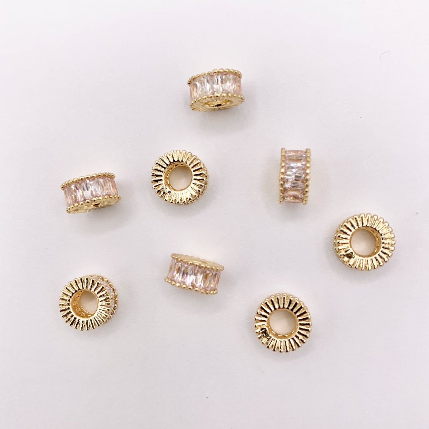 7-8mm Baguette Spacer Beads | Real Gold 18K Plated Micro CZ Pave Tiny Tube Space Beads Over Brass for Jewelry Making 10 PCS