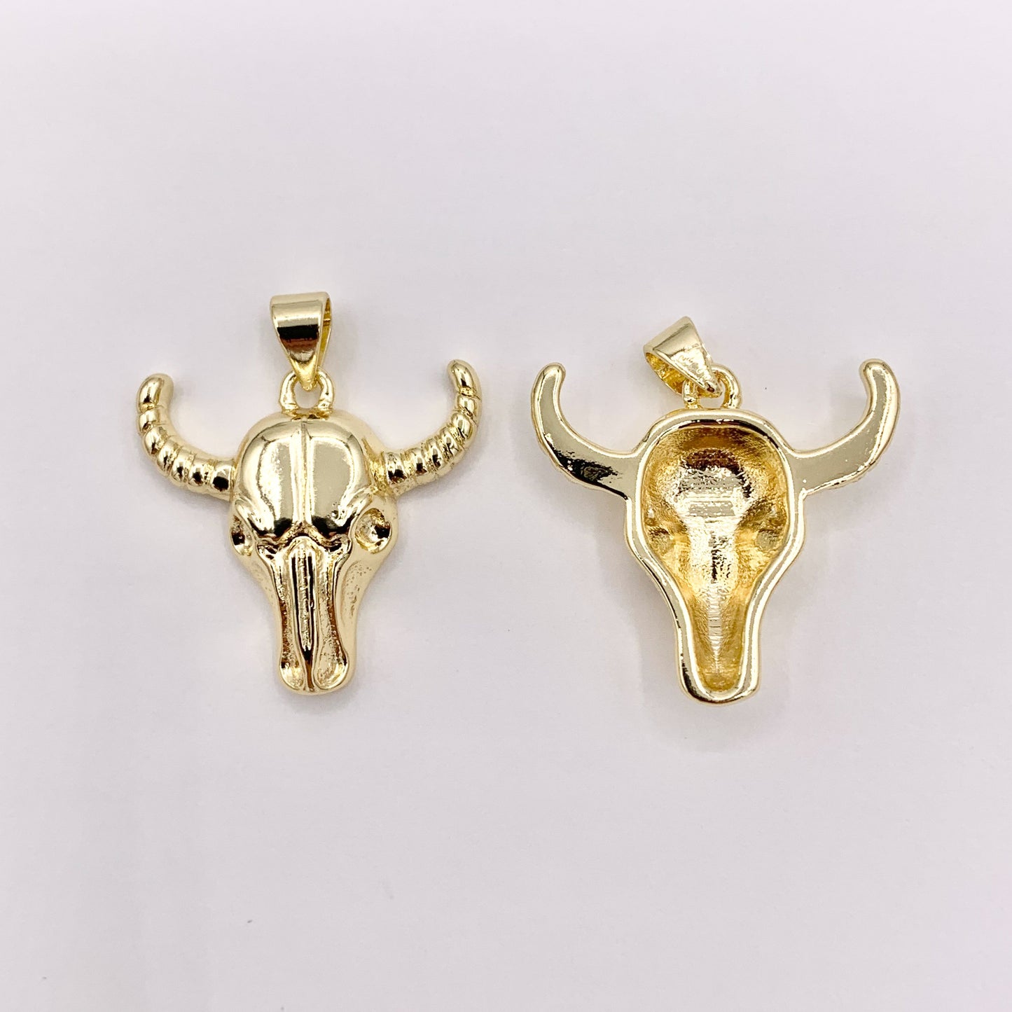 22x21mm Long Horn Steer Head Pendants High Quality Small Bull Head Charms in 18K Gold Plated Copper 10 PCS