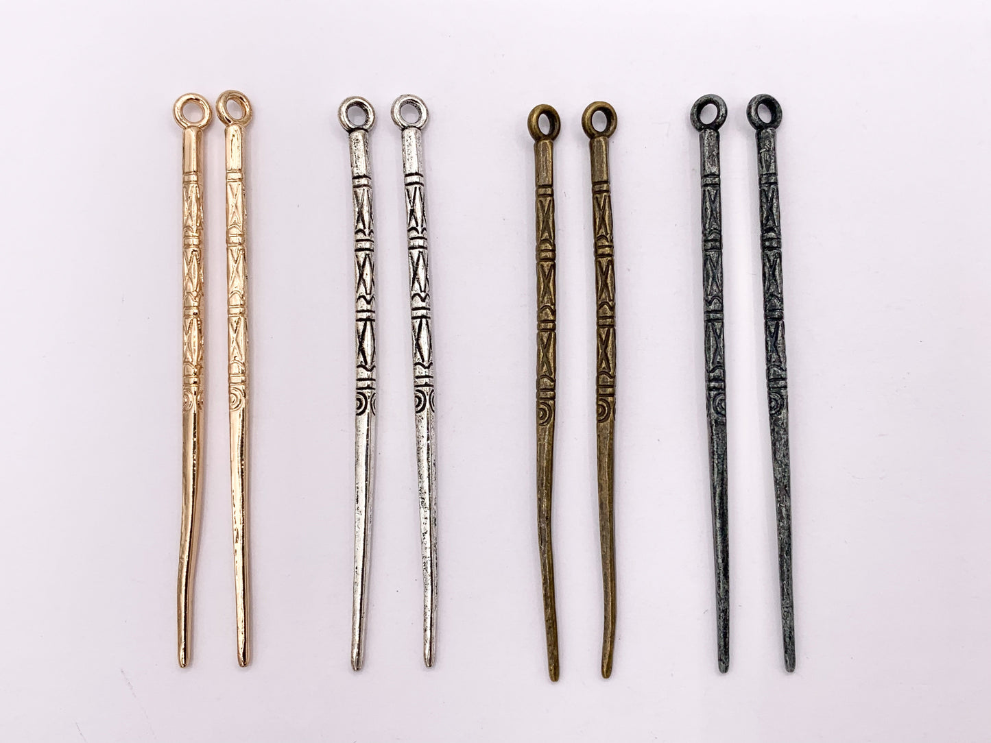 66mm/2.5 inches Pewter Carved Stick Pendants Thin Long Stick Charm Bulk Order in Gold, Silver, Brass and Gunmetal 20 PCS
