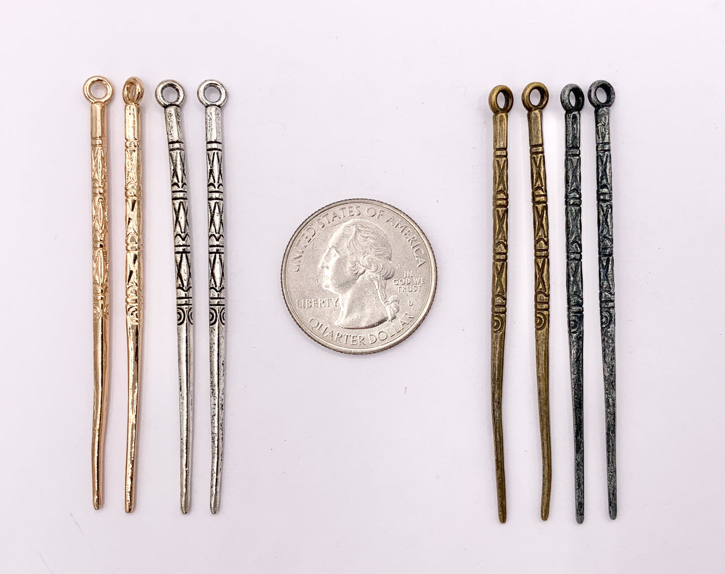 66mm/2.5 inches Pewter Carved Stick Pendants Thin Long Stick Charm Bulk Order in Gold, Silver, Brass and Gunmetal 20 PCS