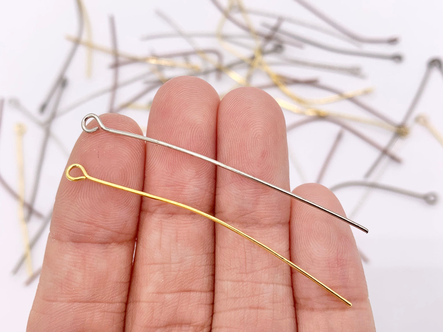 50mm/2 inches Pewter Eye Pins Beading Headpins with Loop Gauge 22 Bulk Order in Gold, Silver, Brass and Copper 125G