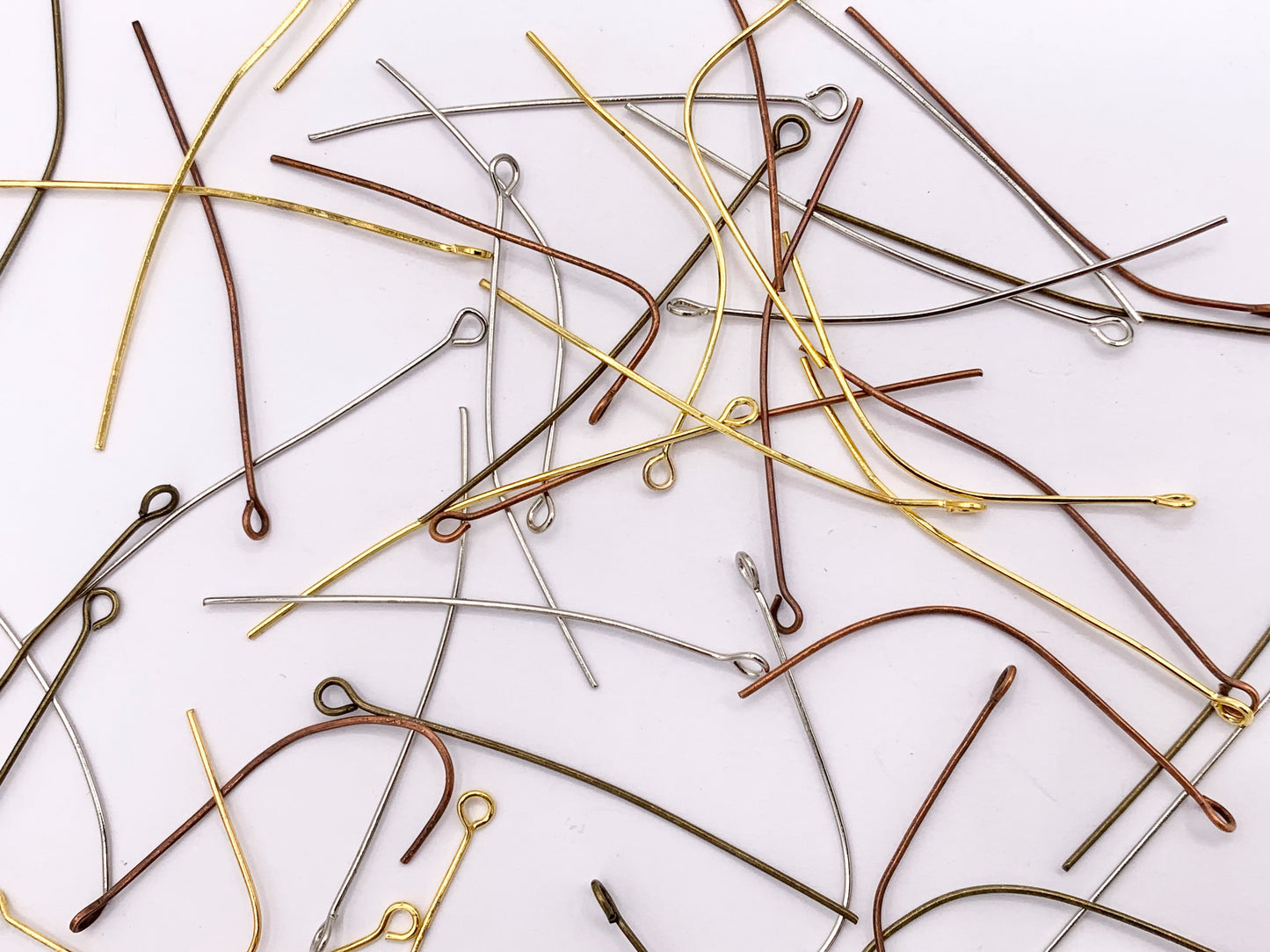 50mm/2 inches Pewter Eye Pins Beading Headpins with Loop Gauge 22 Bulk Order in Gold, Silver, Brass and Copper 125G
