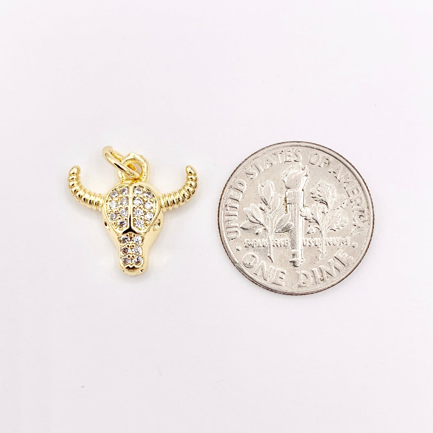 15x14mm Long Horn Steer Head Pendants High Quality Tiny Bull Head Charms in 18K Gold Plated Copper 10 PCS