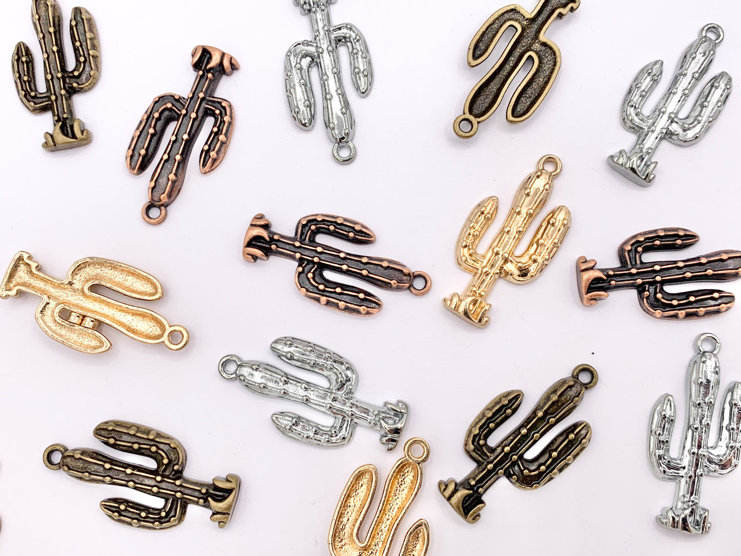 16x33mm Pewter Cactus Pendants Bulk Order in Rosy Gold, Silver, Brass, Copper 125 Grams