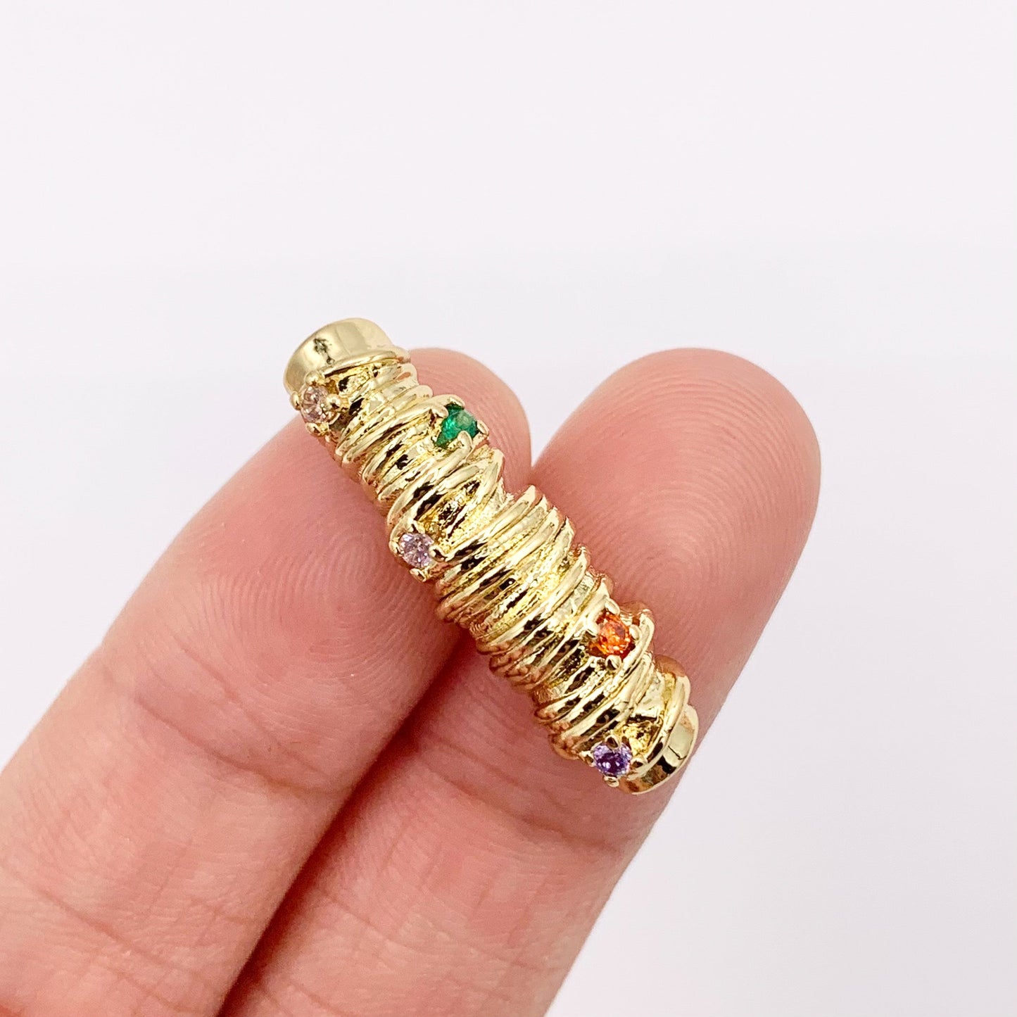 1" Long Etched Tube Cylinder Beads with Colorful CZ Pave in Real 18K Gold Plated Over Brass For Jewelry Making/Designs 8 PCS