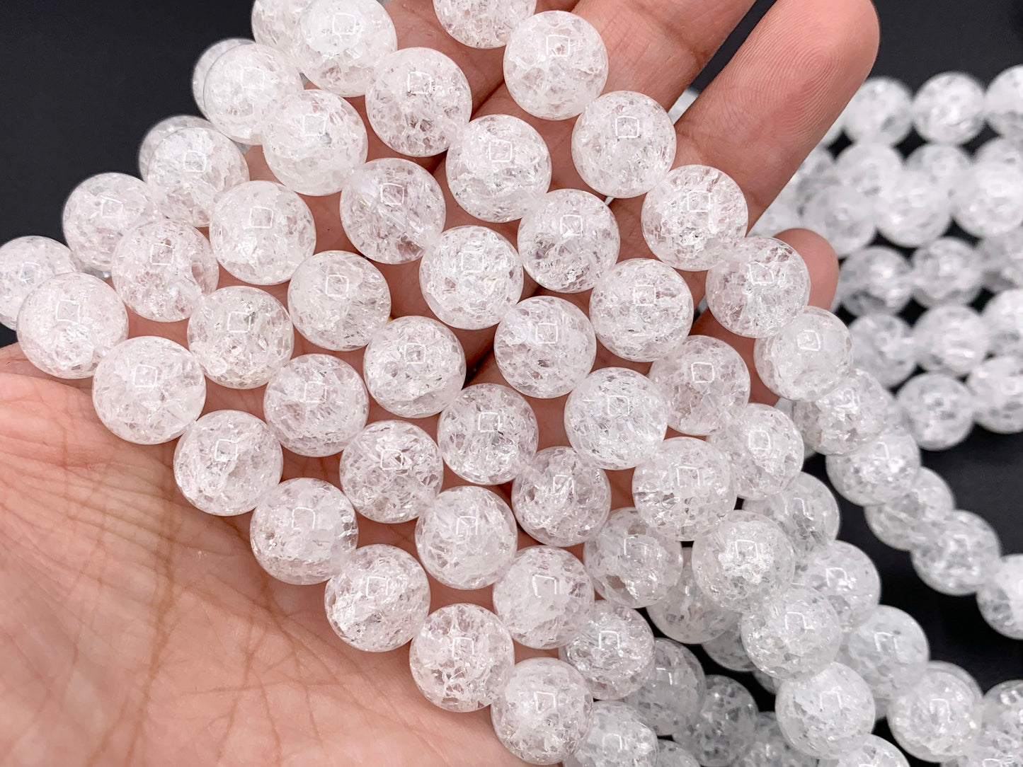 Natural Crackle Clear Quartz Round Smooth Shiny Beads Healing Crystalline Gemstone 4mm 6mm 8mm 10mm 12mm Around 15"